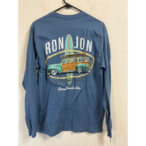 Men Sz M Ron Jon Surf Shop LS Tee NWT Blue Cocoa Beach, Florida It's All About t - Picture 5 of 7